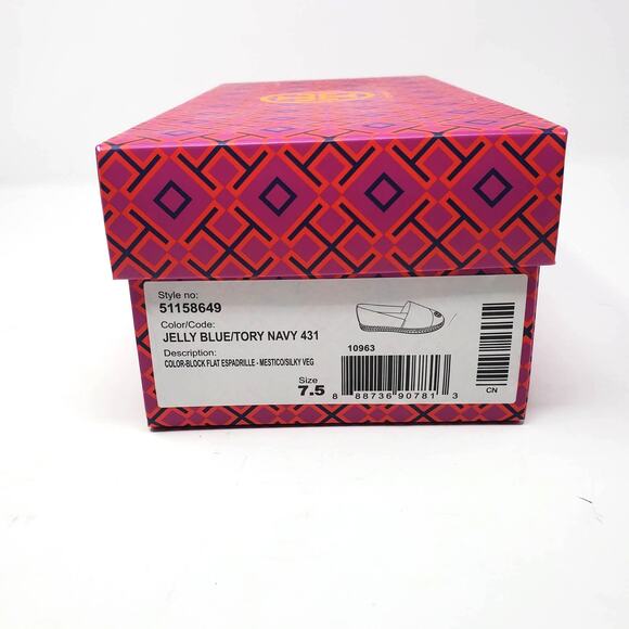 Tory Burch Leather Colorblock Flat Espadrilles Jelly Blue Tory Navy Size 7.5 - Picture 12 of 12
